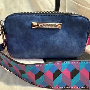 Steve Madden Navy Suede like Crossbody Bag with Geometric Guitar Strap